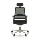 Svart Professionell kontorsstol TERARO AX med nätrygg, nackstöd och femhjulig fotkorsbas från hjh OFFICE – 360-gradersvy (framifrån 0°)
