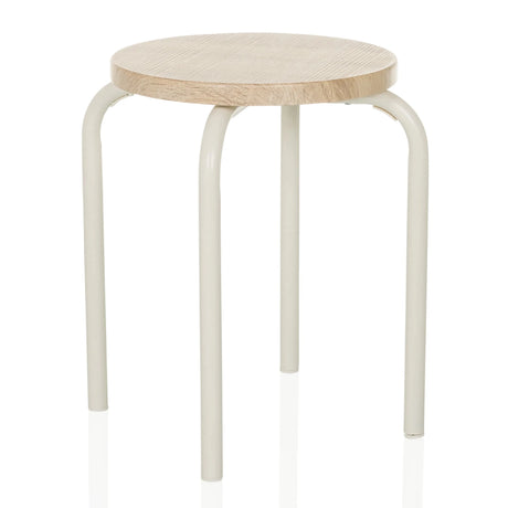 Sittpall ALRANDA med rund sittyta i ek och fyra vita ben från hjh LIVING