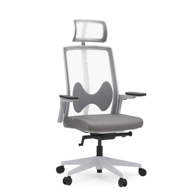 Grå Professionell kontorsstol ARCEO W med nätryggstöd, nackstöd och armstöd från hjh OFFICE