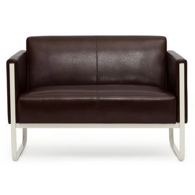Brun loungesoffa ARUBA som tvåsitssoffa med silverfärgat metallstativ från hjh OFFICE