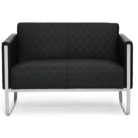 Svart ARUBA STEP Loungesoffa som tvåsitssoffa med rombstikningar och silverfärgat metallstativ från hjh OFFICE