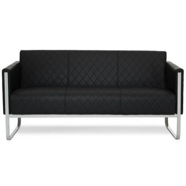 Svart loungesoffa ARUBA STEP som tresitssoffa med rombstickningar och silverfärgat metallstativ från hjh OFFICE