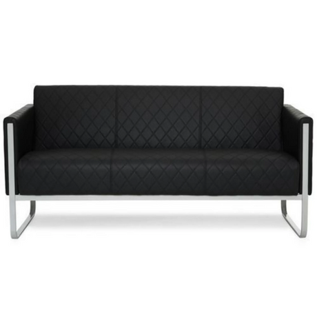 Svart loungesoffa ARUBA STEP som tresitssoffa med rombstickningar och silverfärgat metallstativ från hjh OFFICE
