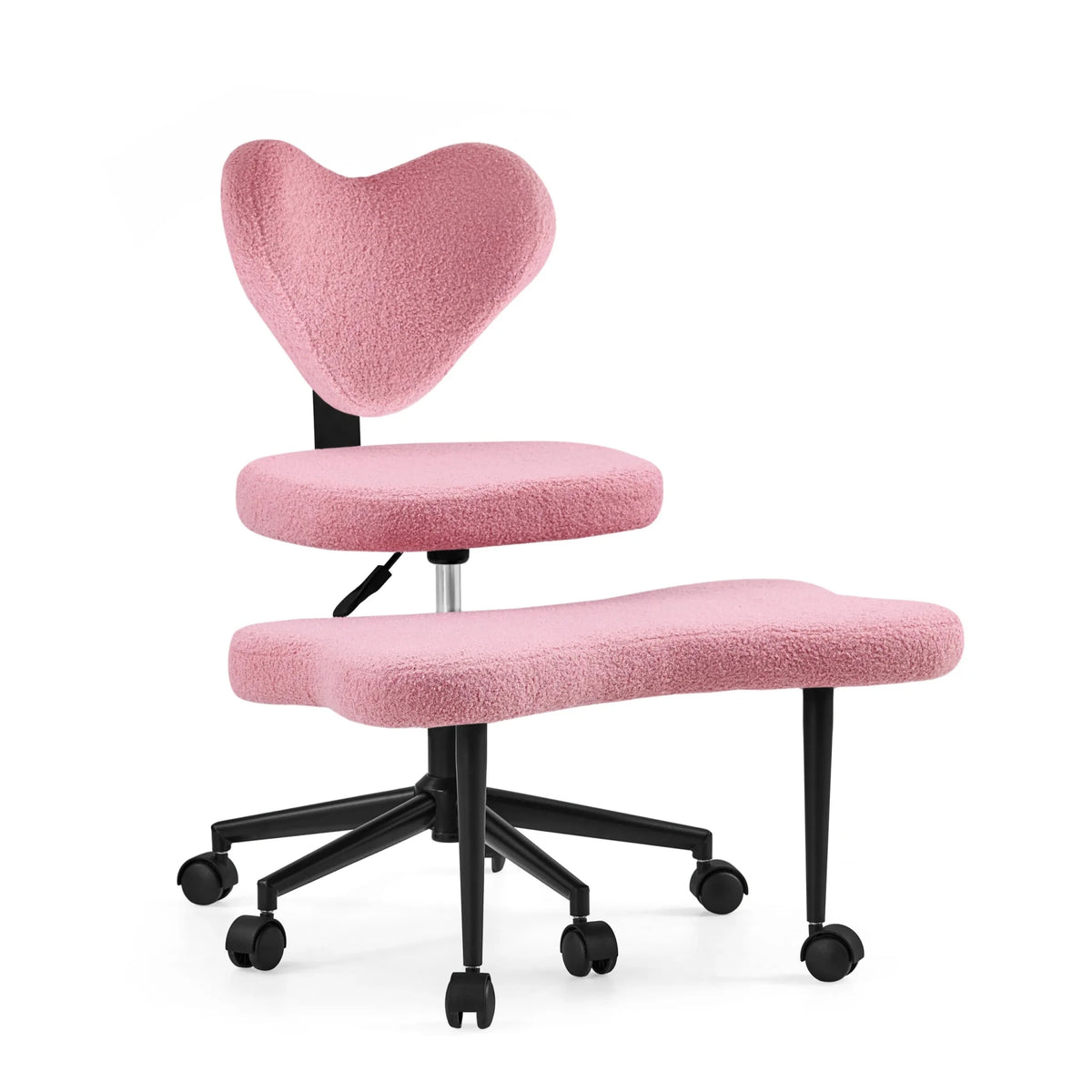 Kontorsstol Asanasit med rosa bouclé-klädsel, integrerat fotstöd och svart underrede med hjul från hjh LIVING