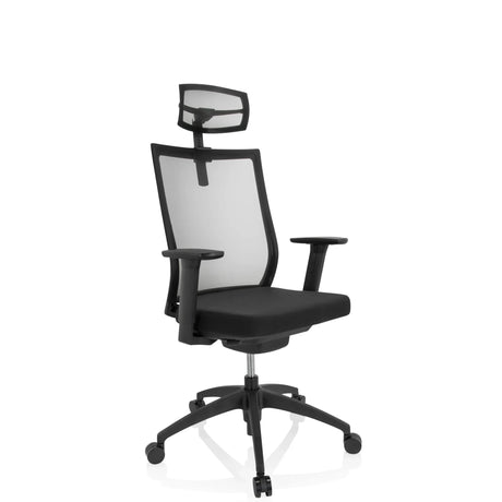 Svart Professionell kontorsstol ASPEN PRO med nätryggstöd och nackstöd från hjh OFFICE