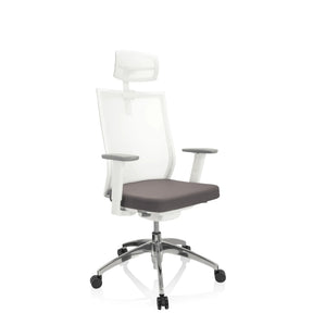 Professionell kontorsstol ASPEN WHITE PRO i grått och vitt med nätrygg och nackstöd från hjh OFFICE
