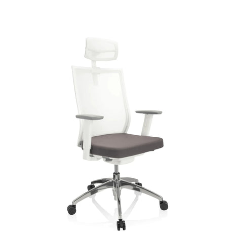 Professionell kontorsstol ASPEN WHITE PRO i grått och vitt med nätrygg och nackstöd från hjh OFFICE