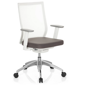 Professionell kontorsstol ASPEN WHITE i grått och vitt med nätrygg och blankt stjärnfot från hjh OFFICE