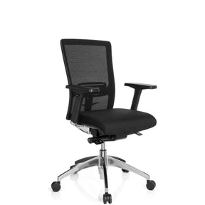 Professionell kontorsstol ASTRA BASE N i svart med nätryggstöd och polerad stjärnfot från hjh OFFICE