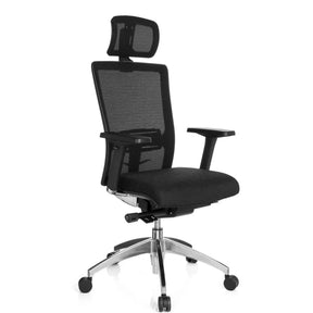 Professionell kontorsstol ASTRA LUX med svart nätrygg, tygsits och nackstöd från hjh OFFICE