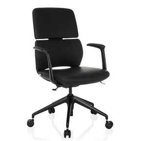 Svart Professionell kontorsstol ATMOS DESIGNER med läderklädsel, armstöd och fem hjul från hjh OFFICE