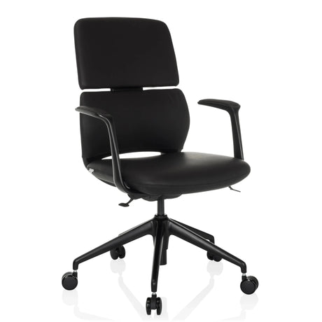 Svart Professionell kontorsstol ATMOS DESIGNER med läderklädsel, armstöd och fem hjul från hjh OFFICE