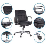 Professionell chefsfåtölj VILLA 10 i svart med detaljvyer av armstöd, gasfjäder och hjul från hjh OFFICE