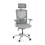 Grå professionell kontorsstol BRETON PRO W med nätrygg, nackstöd och femhjulig fotkorsbas från hjh OFFICE – 360-gradersvy (framifrån 20°)