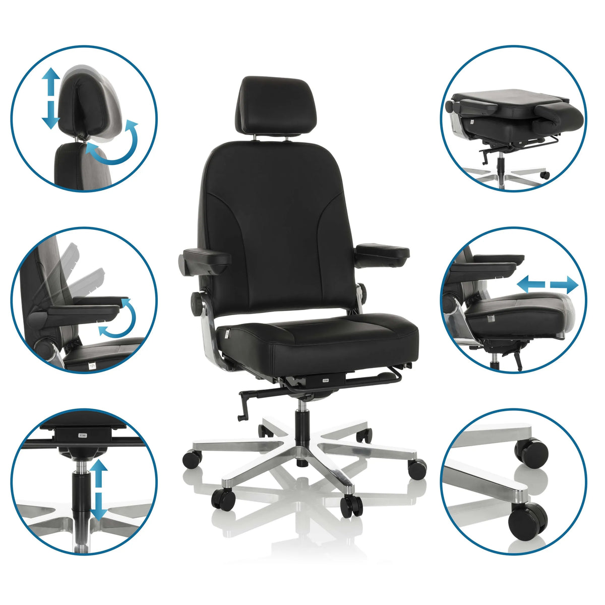 XXL snurrstol 24 HOURS F i svart läder med olika inställningsmöjligheter från hjh OFFICE