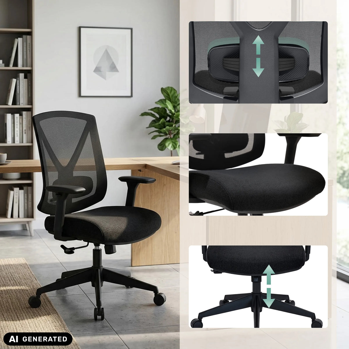 Professionell kontorsstol Mirou i svart med justerbart ryggstöd och sitthöjd från hjh OFFICE (AI-genererad bild)