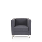Mörkgrå Stoppad fåtölj BARBADOS med kvadratisk design och metallstomme från hjh OFFICE – 360-gradersvy (framifrån 0°)