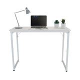 Vitt skrivbord WORKSPACE I i storleken 100 x 50 cm med bärbar dator, lampa och växter från hjh OFFICE