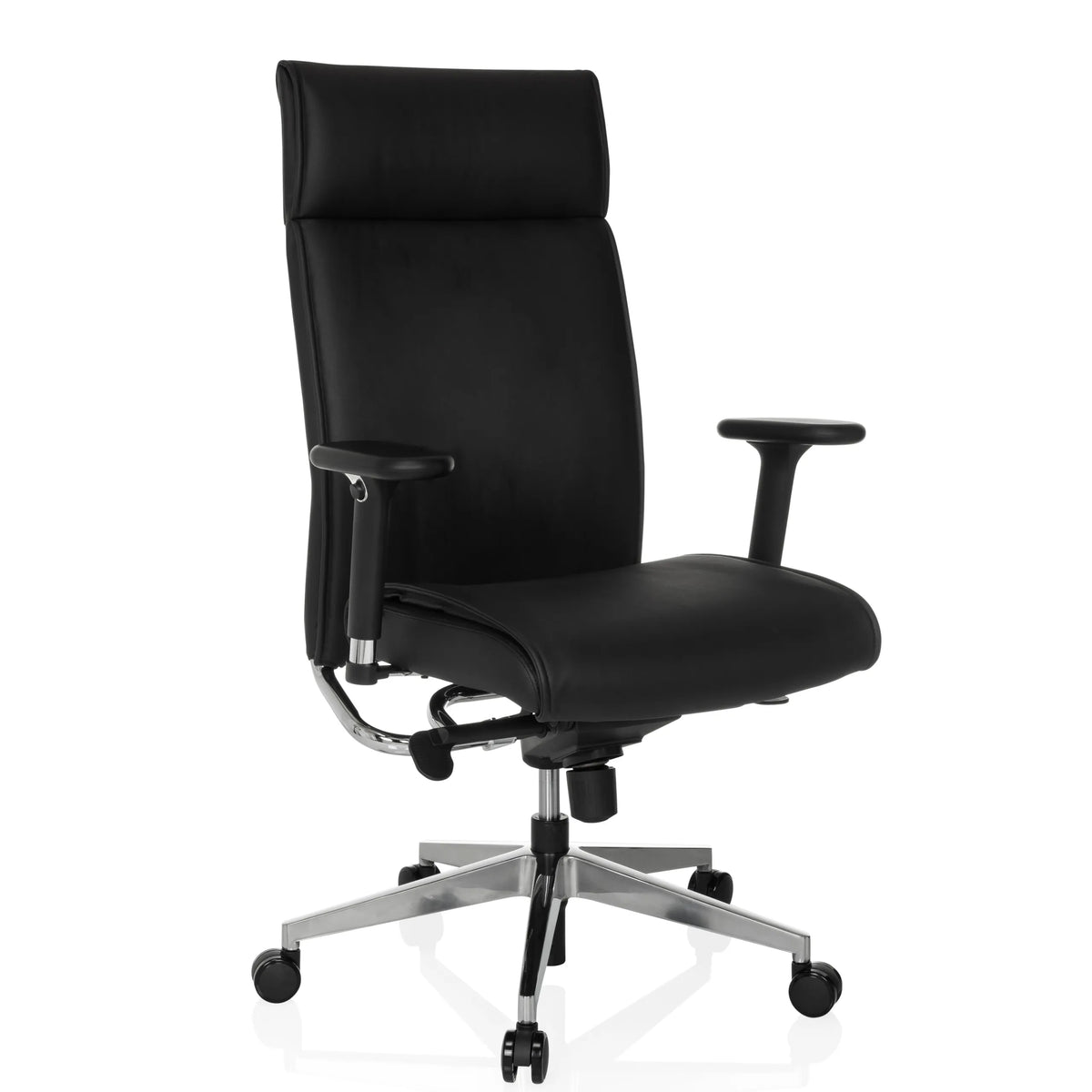 Professionell chefsfåtölj CURYO i svart med blankt metallkorsfot och vadderade armstöd från hjh OFFICE