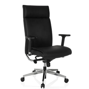 Professionell chefsfåtölj CURYO i svart med blankt metallkorsfot och vadderade armstöd från hjh OFFICE