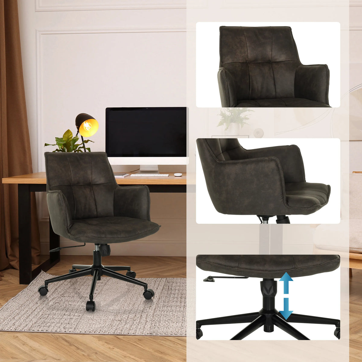 Mörkgrå Home Office kontorsstol SOLAO LIFE med höjdjusterbart fotkors från hjh LIVING