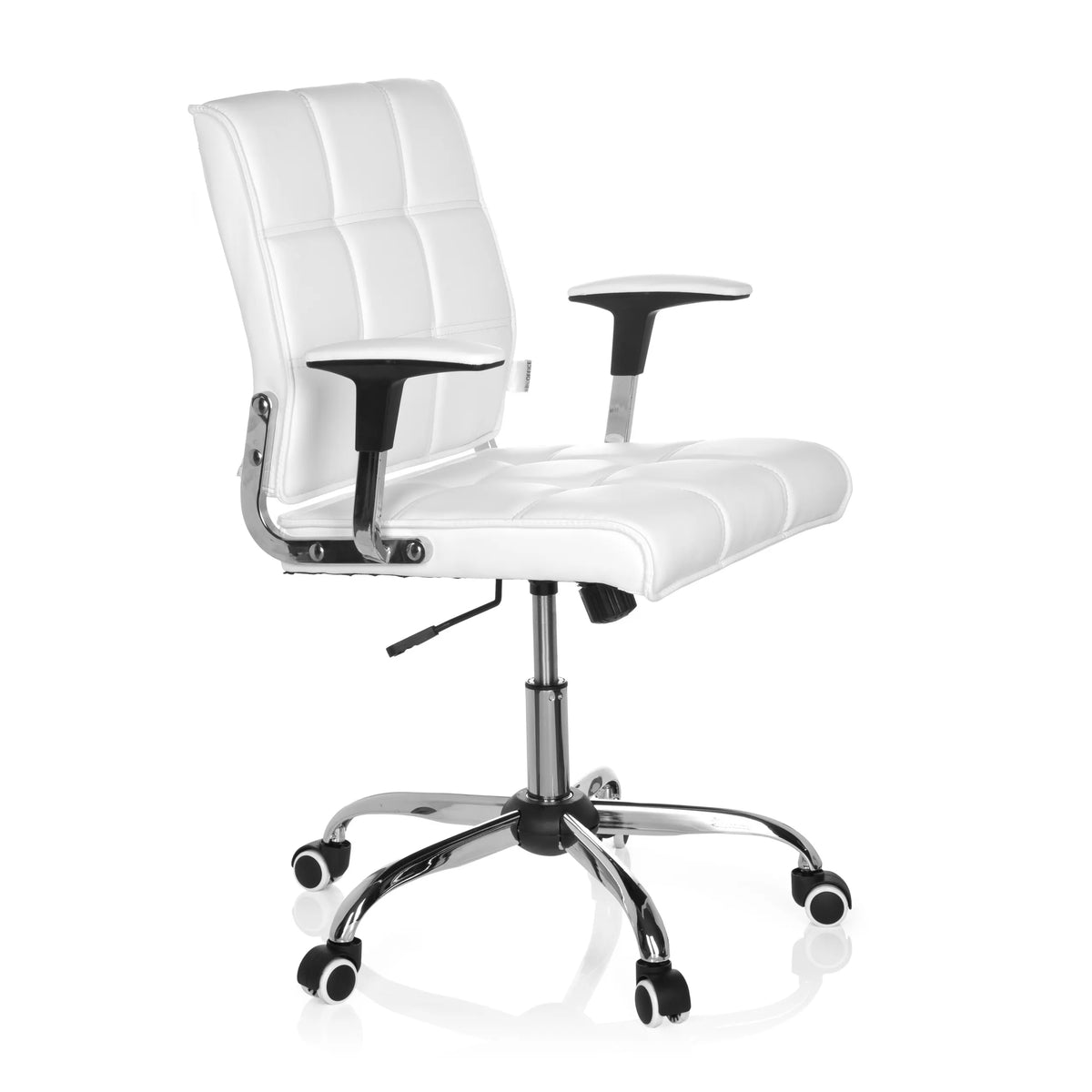 Vit Home Office kontorsstol ERNESTO med quiltad stoppning och femhjulig fotkorsbas från hjh OFFICE – 360-gradersvy (snett framifrån 60°)