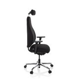 Svart Hög kontorsstol RESISTIO med nackstöd och femhjulig fotkorsbas från hjh OFFICE – 360-gradersvy (sidoprofil 80°)