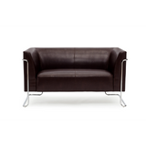 Brun loungesoffa CURACAO som tvåsitssoffa med förkromade metallben från hjh OFFICE – 360-gradersvy (framifrån 0°)