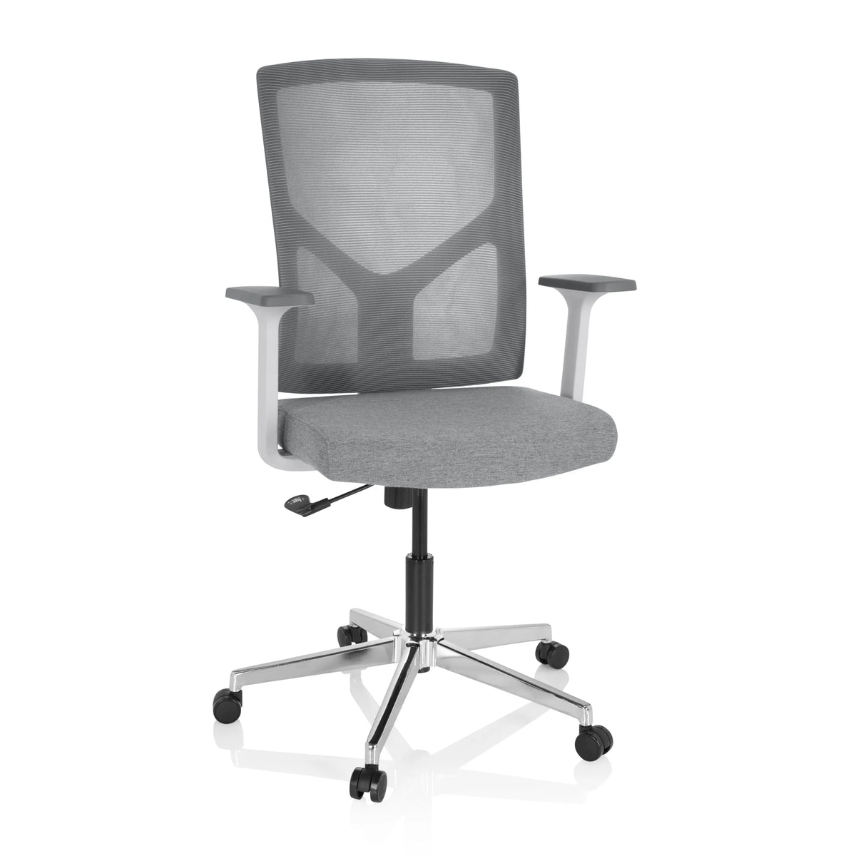 Grå Home Office kontorsstol BRETON BASE W med nätrygg och femhjulig stjärnfot från hjh OFFICE – 360-gradersvy (framifrån 20°)
