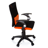 Svart-orange Snurrstol för barn KIDDY PRO AL med ländkudde och femhjulig fotkorsbas från hjh OFFICE – 360-gradersvy (sidoprofil 80°)