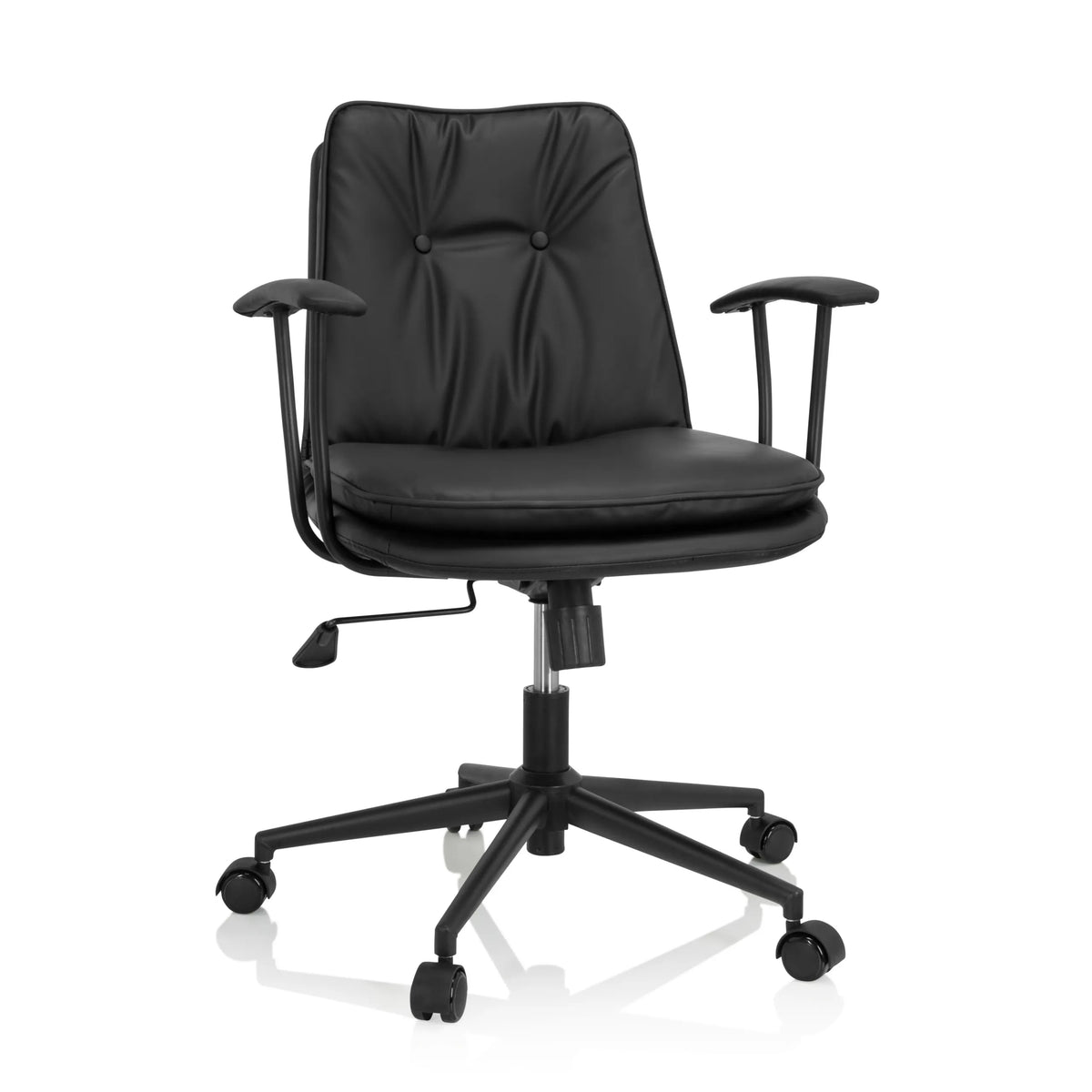 Svart Home Office kontorsstol SMALLO med vaddering och femhjulig fotkorsbas från hjh OFFICE – 360-gradersvy (framifrån 20°)