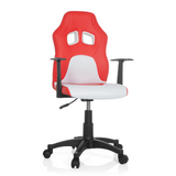 Rödvit TEEN GAME AL snurrstol för barn med armstöd och svart femstjärnigt fotkryss med hjul från hjh OFFICE – 360-gradersvy (framifrån 20°)