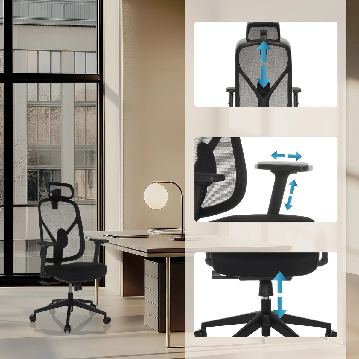 Justerbart nackstöd, sitthöjd och gasfjäder på Professionell kontorsstol RALOO ECO från hjh OFFICE