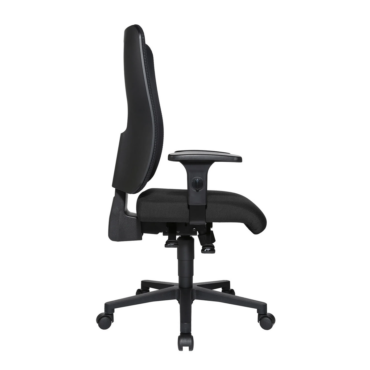 Svart Professionell kontorsstol HJH WORK PRO med nätrygg och femhjulig fotkorsbas från Topstar – 360-gradersvy (snett bakifrån 120°)