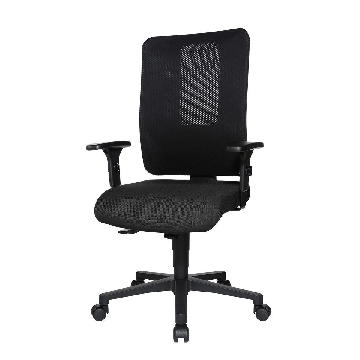 Svart Professionell kontorsstol HJH WORK PRO med nätrygg och femhjulig fotkorsbas från Topstar – 360-gradersvy (snett framifrån 300°)