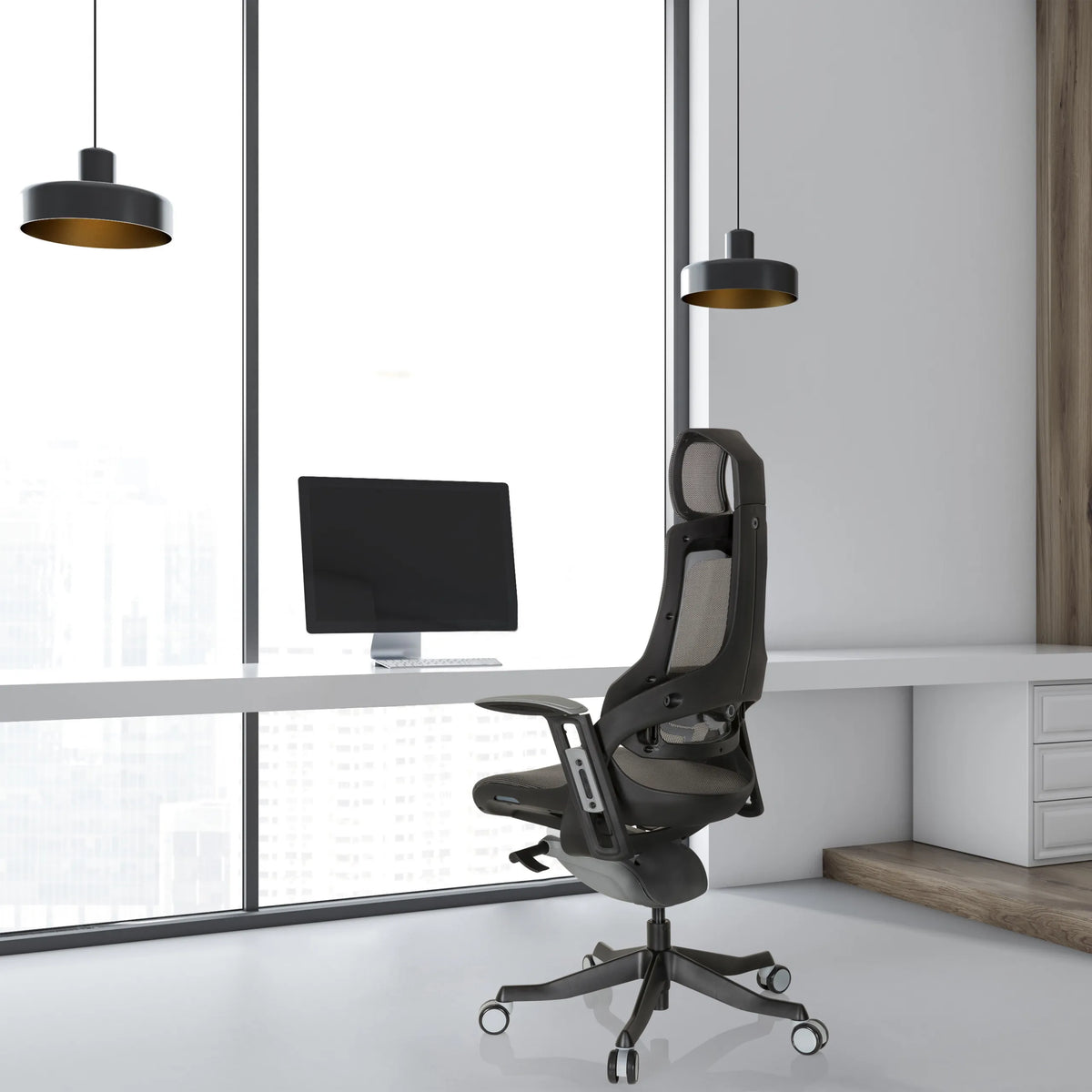 Gråsvart Professionell kontorsstol SPEKTRE BLACK med nätryggstöd och hjul från hjh OFFICE