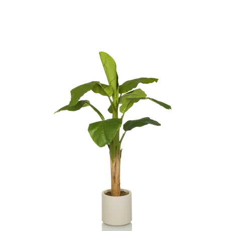 Gröna Konstgjorda växter BANANE I med stora blad i en enkel vit kruka från hjh OFFICE