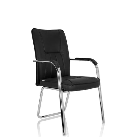 Svart besökarstol BANDA V med konstläderklädsel och kromad medfot från hjh OFFICE