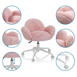 Rosa Snurrstol för barn KID TEDDY med fluffigt överdrag, vitt underrede och hjul från hjh OFFICE
