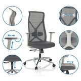 Professionell kontorsstol AZURRO WHITE i grått med olika detaljvyer av inställningsmöjligheterna från hjh OFFICE