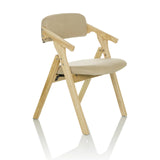 Beige hopfällbar stol SCANDIO med armstöd och trästomme från hjh OFFICE – 360-gradersvy (snett framifrån 45°)