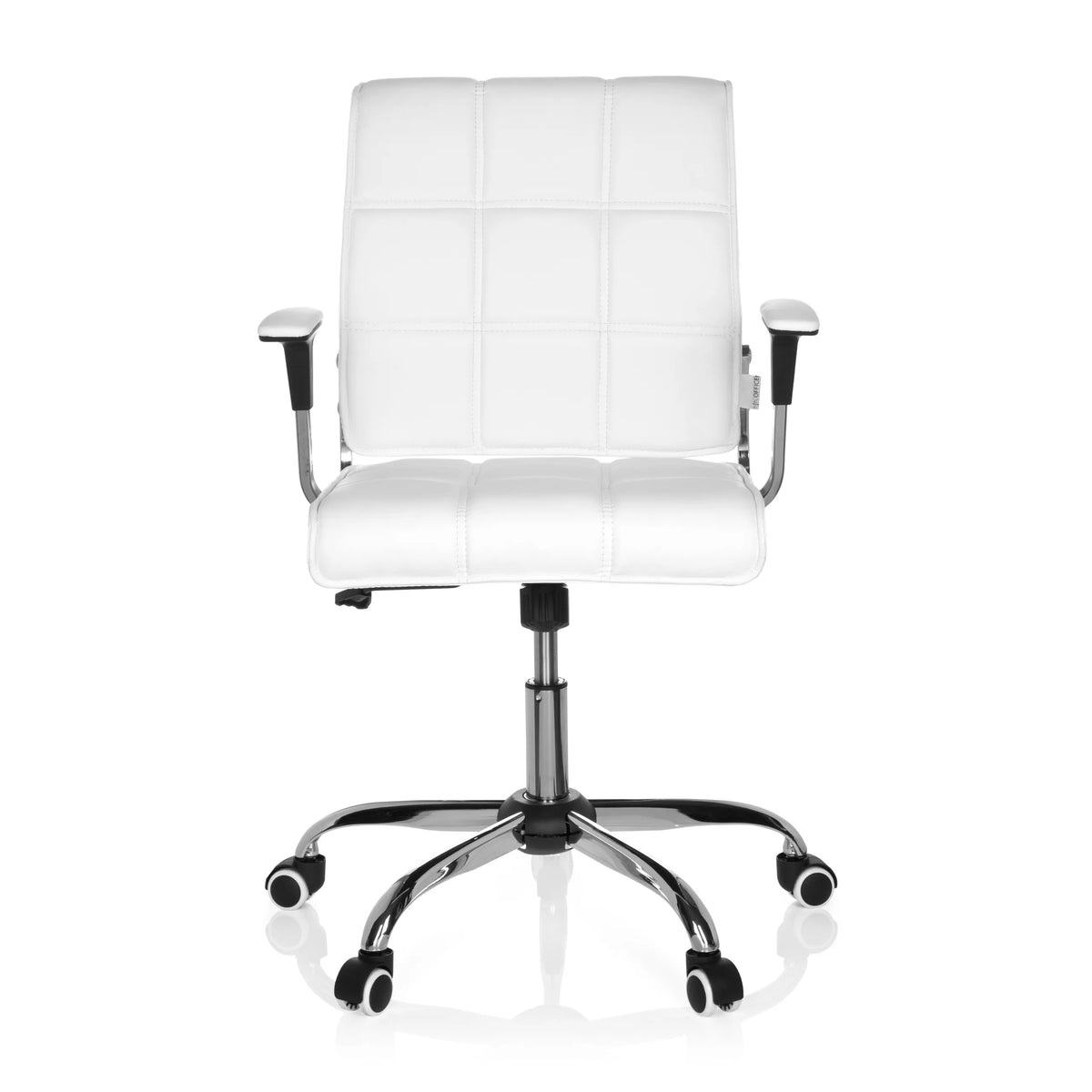Vit Home Office kontorsstol ERNESTO med quiltad stoppning och femhjulig fotkorsbas från hjh OFFICE – 360-gradersvy (framifrån 0°)