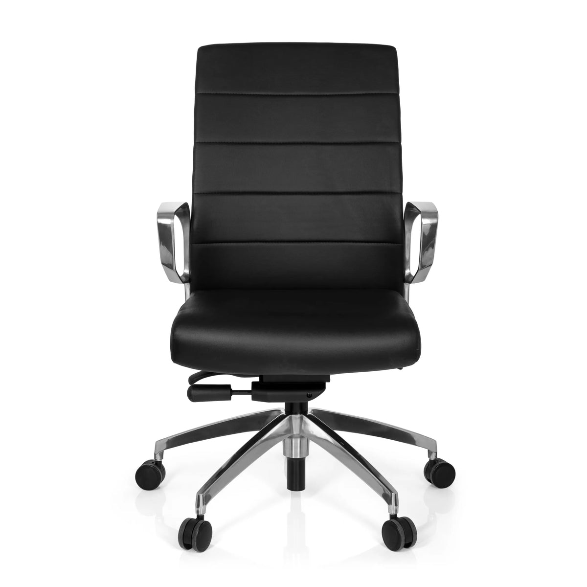 Svart Professionell kontorsstol PROVIDER med quiltad vaddering och femhjulig stjärnfot från hjh OFFICE – 360-gradersvy (framifrån 0°)