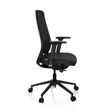 Svart Professionell kontorsstol CHIARO T1 BLACK med nätrygg och femstjärnigt fotkors med hjul från hjh OFFICE – 360-gradersvy (sidoprofil 80°)