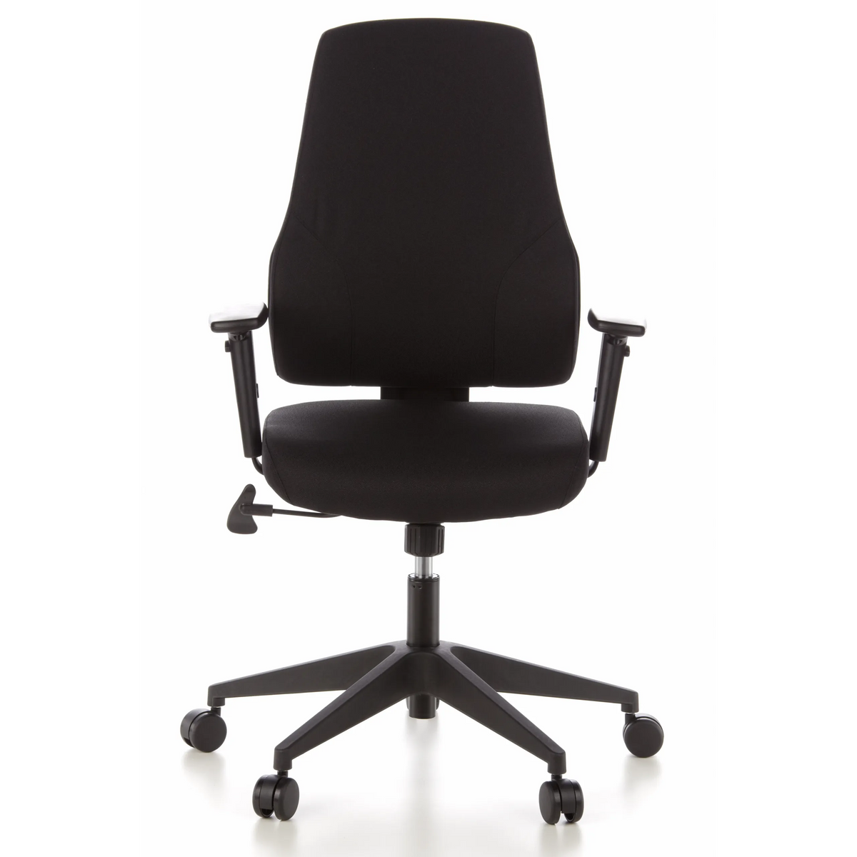 Svart Professionell kontorsstol PRO-TEC 100 med armstöd och femhjulig stjärnfot från hjh OFFICE – 360-gradersvy (framifrån 0°)