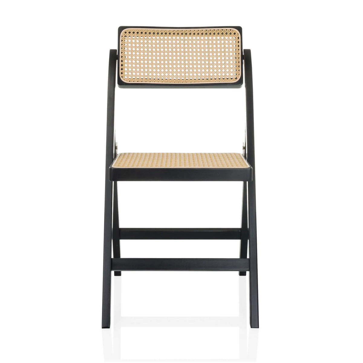 Svart Hopfällbar stol TUDELA BAMBOO med brunt wienerflätad sits och ryggstöd från hjh LIVING – 360-gradersvy (framifrån 0°)
