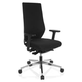 Svart Professionell kontorsstol PRO-TEC 700 med armstöd och blankt femstjärnigt underrede med hjul från hjh OFFICE – 360-gradersvy (snett framifrån 40°)