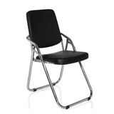 Svart Hopfällbar stol ESTO med konstläderklädsel och kromstomme från hjh OFFICE – 360-gradersvy (snett framifrån 40°)