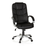 Svart Home Office chefsfåtölj RELAX BY155 med armstöd och femhjulig fotkorsbas från MyBuero – 360-gradersvy (framifrån 20°)