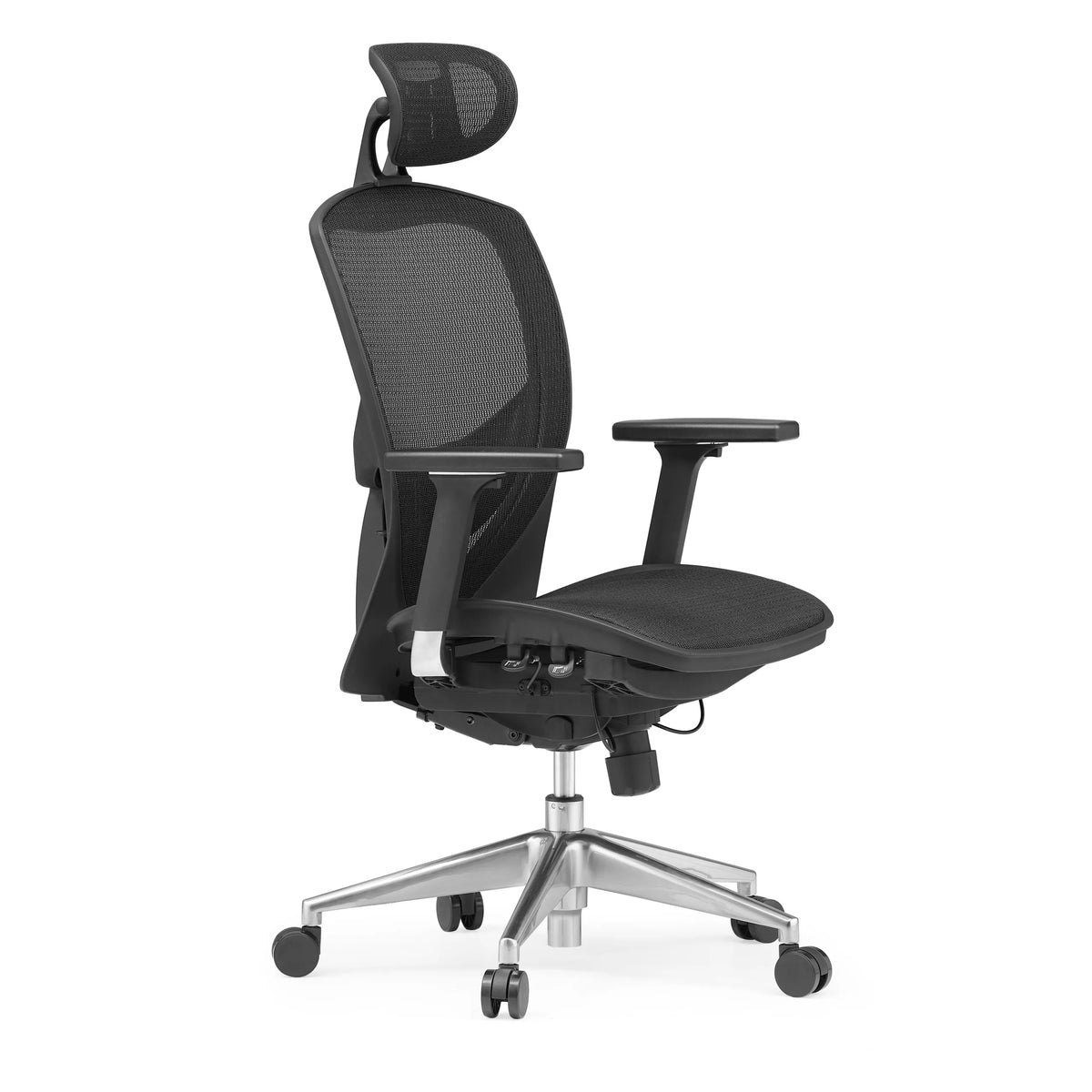 Svart Hög kontorsstol VENUS ONE med nätrygg och femstjärnig fotkorsbas med hjul från hjh OFFICE – 360-gradersvy (snett framifrån 60°)